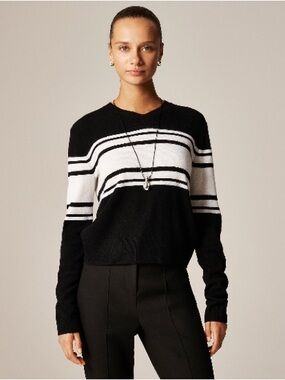 J.Crew Cashmere high V-neck sweater in stripe CR138